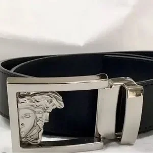 Gorgeous vintage Versace leather belt ,  Black /Navy blue with cutout buckle COA Versace Women main image 4